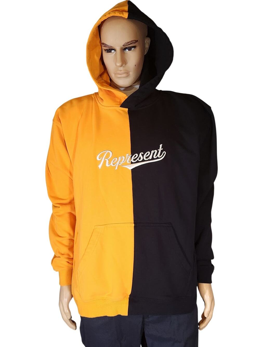 Represent Hoodie Heavy Cotton Black/Orange Large(Baggy) Embroidery on back EUC